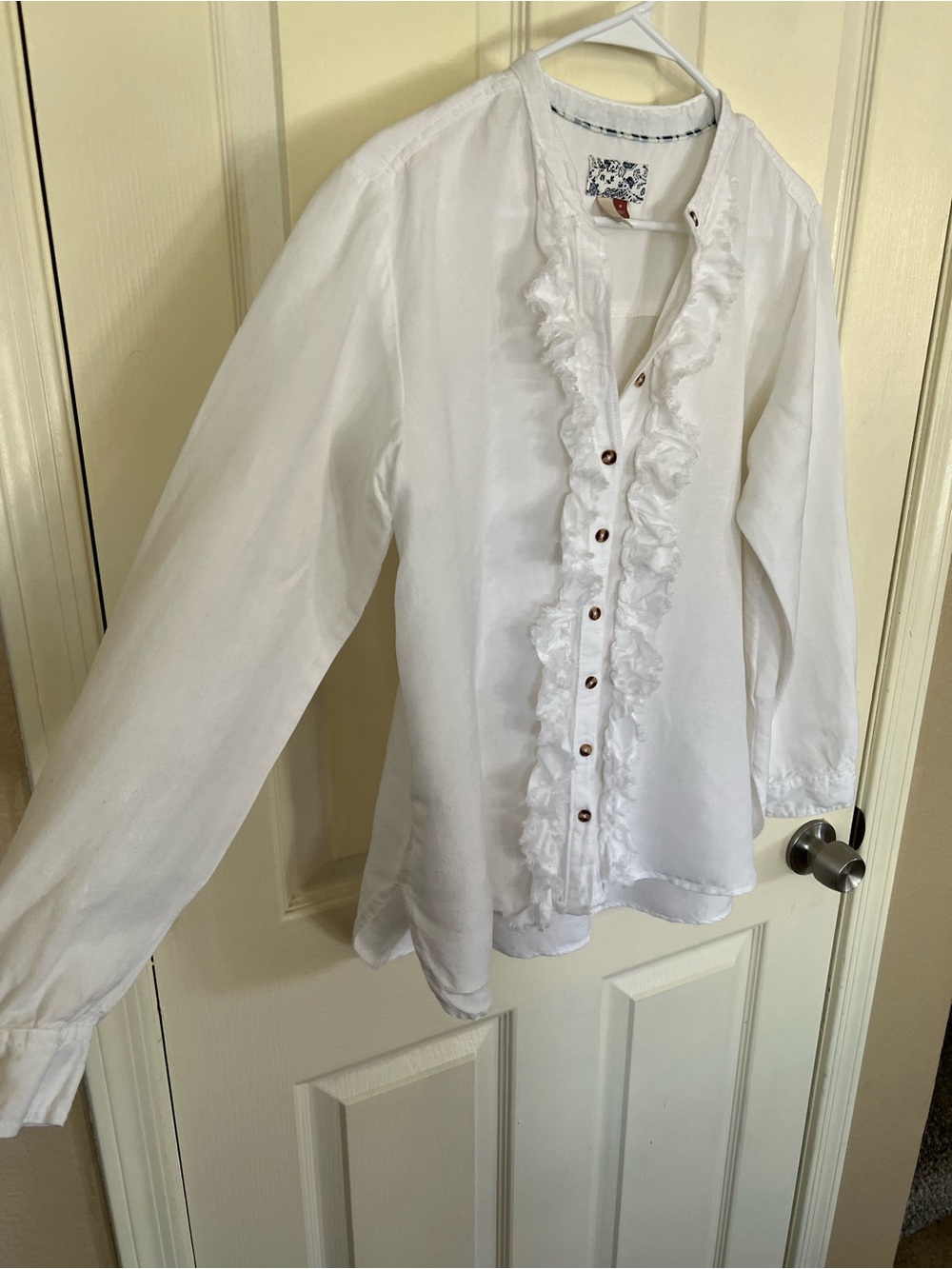 Pilcro Linen Blend White Ruffle Button Front Blouse Top Medium Boho - Picture 5 of 14